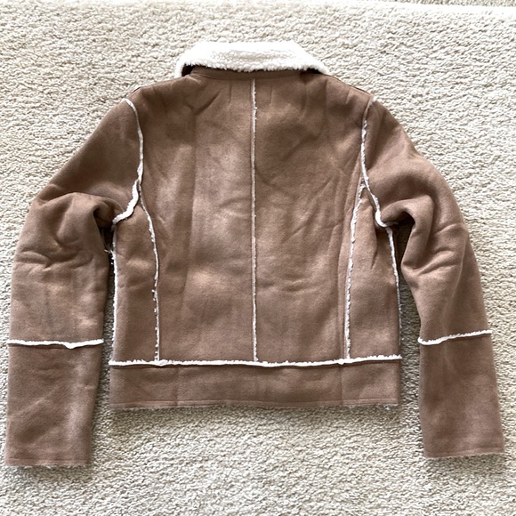 Faux Suede Sherpa Lined Short Moto Style Jacket - Picture 8 of 11